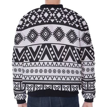 Dark Grey Aztec Pattern Print Zip Sleeve Bomber Jacket