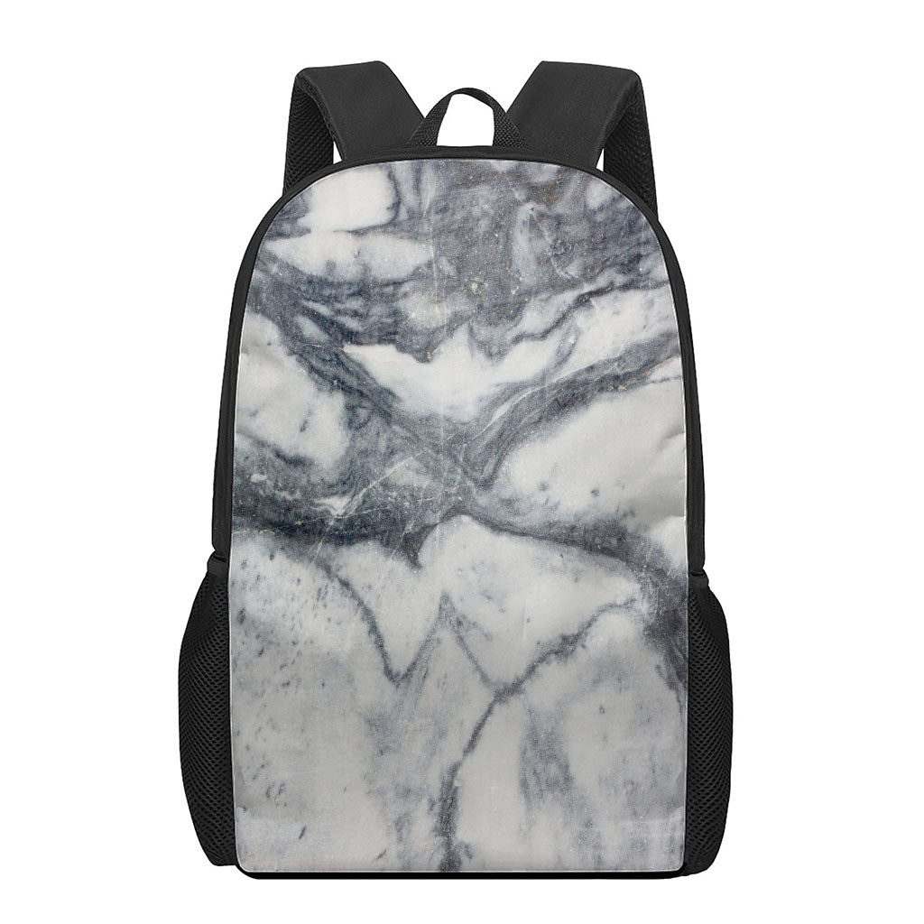 Dark Grey White Marble Print 17 Inch Backpack