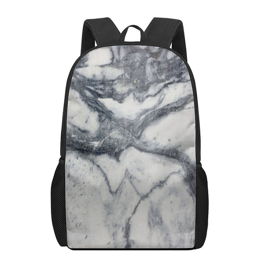 Dark Grey White Marble Print 17 Inch Backpack