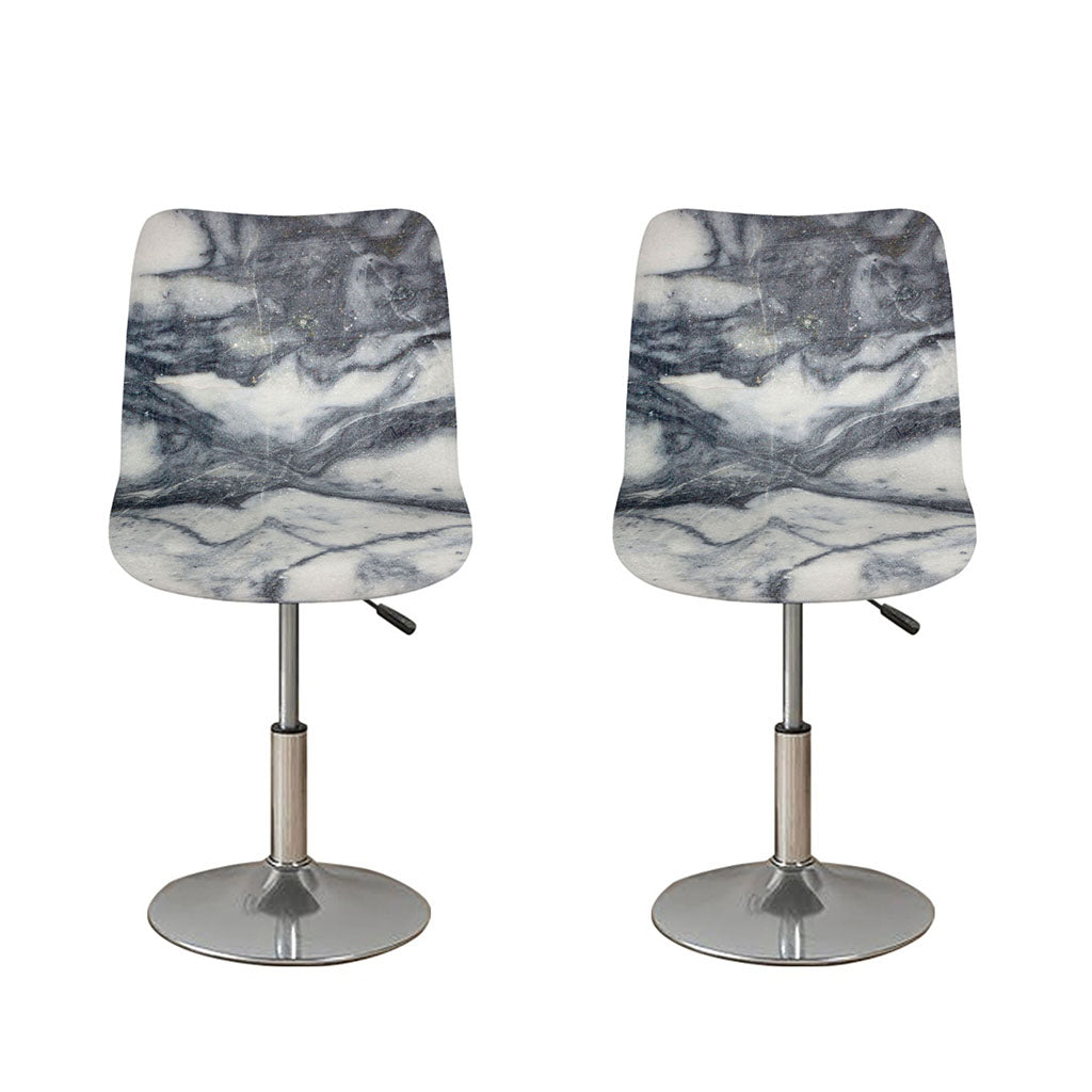 Dark Grey White Marble Print Bar Stool Covers
