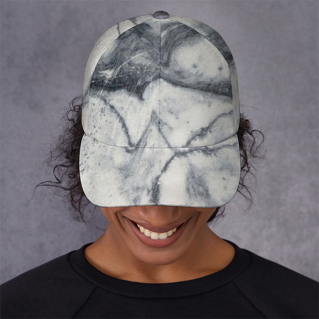 Dark Grey White Marble Print Baseball Cap