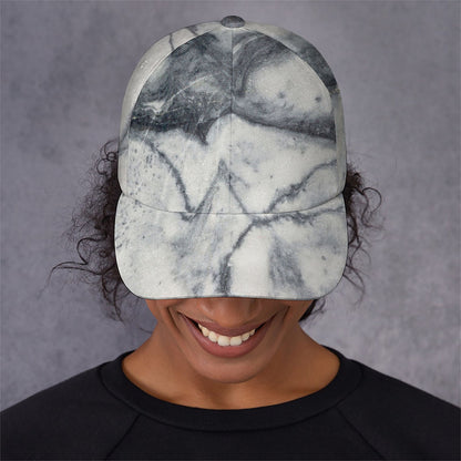 Dark Grey White Marble Print Baseball Cap