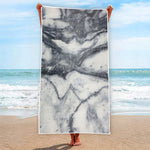 Dark Grey White Marble Print Beach Towel