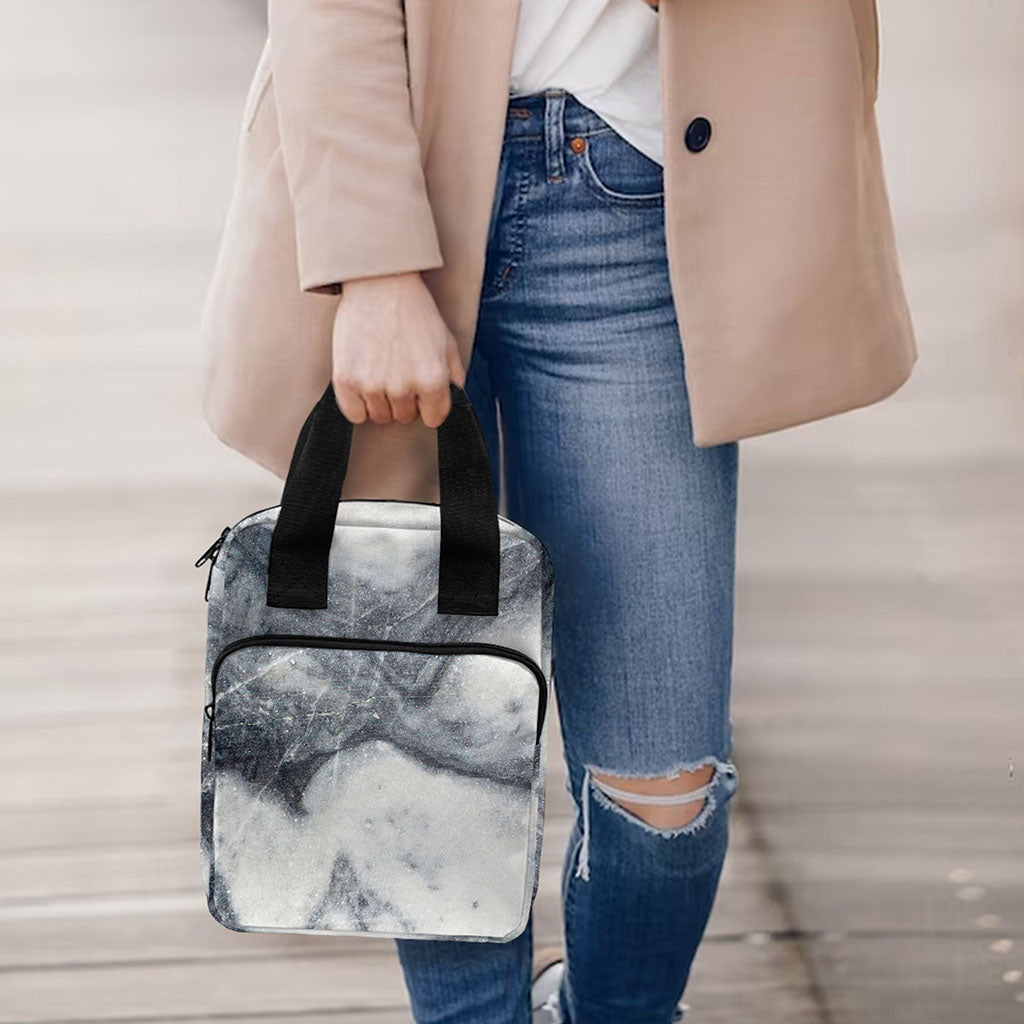 Dark Grey White Marble Print Bible Tote Bag