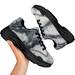 Dark Grey White Marble Print Black Chunky Shoes