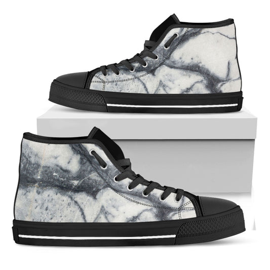 Dark Grey White Marble Print Black High Top Sneakers