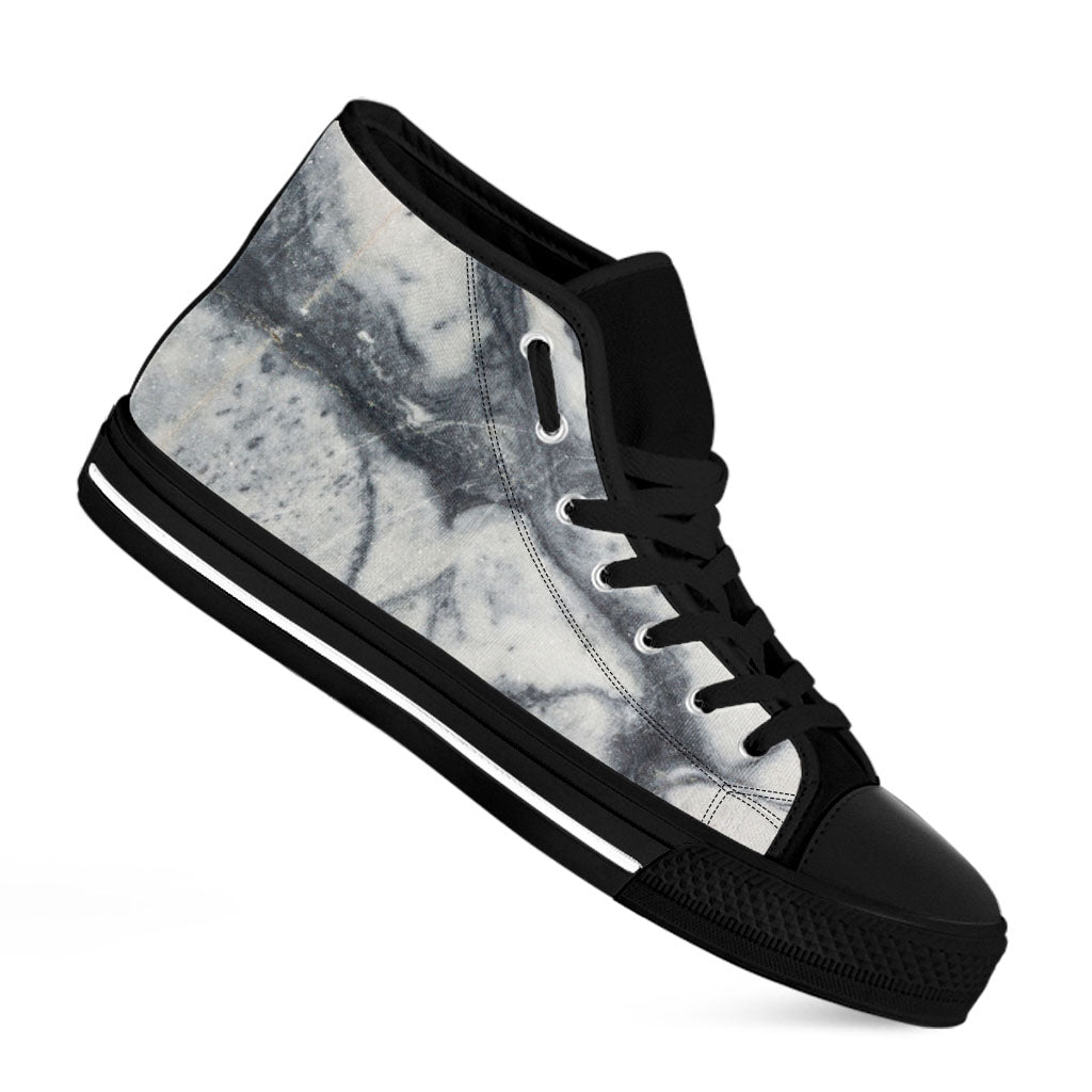 Dark Grey White Marble Print Black High Top Sneakers