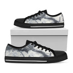 Dark Grey White Marble Print Black Low Top Sneakers