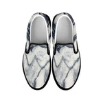 Dark Grey White Marble Print Black Slip On Sneakers