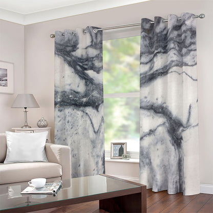 Dark Grey White Marble Print Blackout Grommet Curtains
