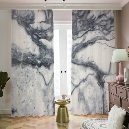 Dark Grey White Marble Print Blackout Pencil Pleat Curtains