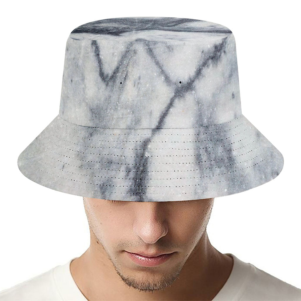 Dark Grey White Marble Print Bucket Hat