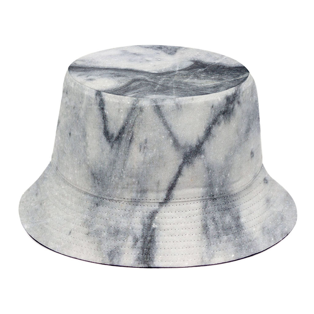 Dark Grey White Marble Print Bucket Hat
