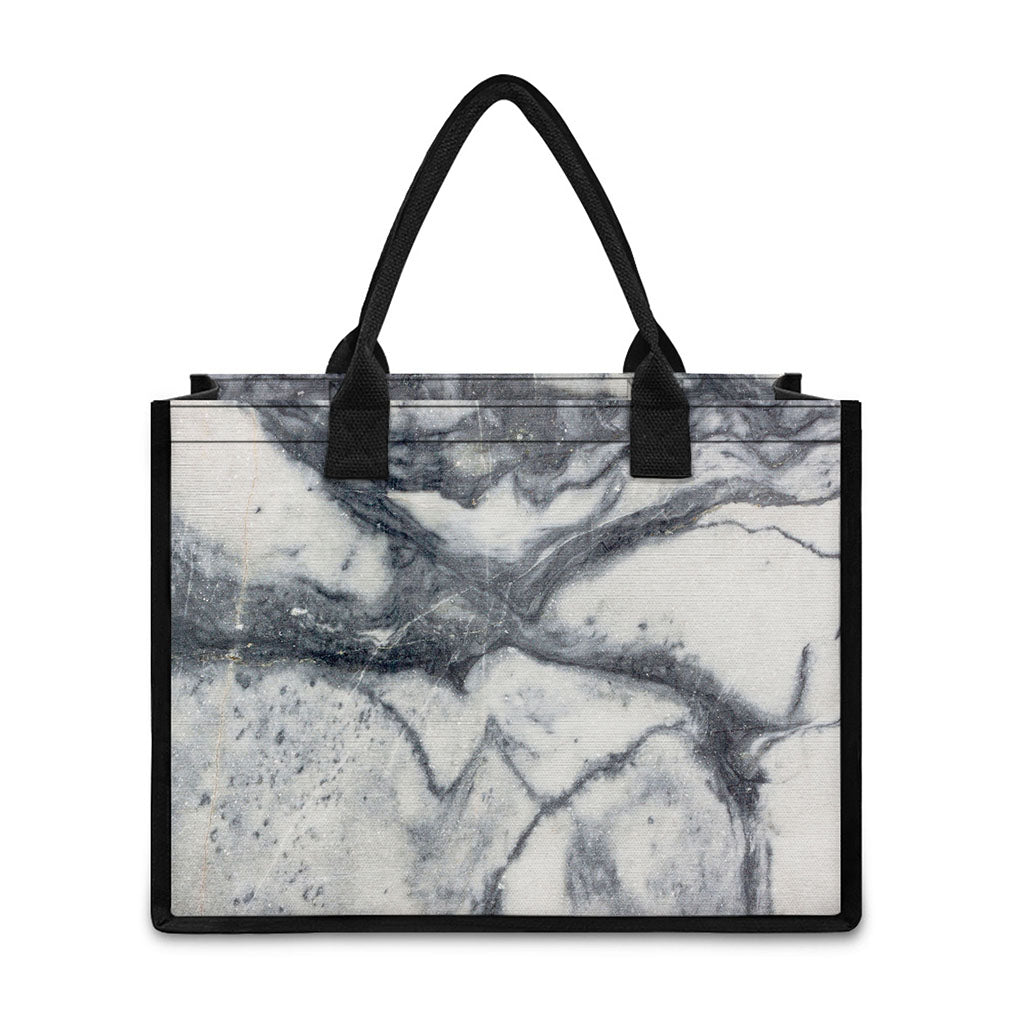 Dark Grey White Marble Print Canvas Tote Bag