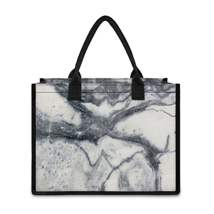 Dark Grey White Marble Print Canvas Tote Bag