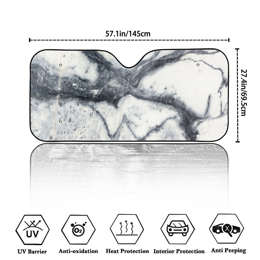 Dark Grey White Marble Print Car Windshield Sun Shade