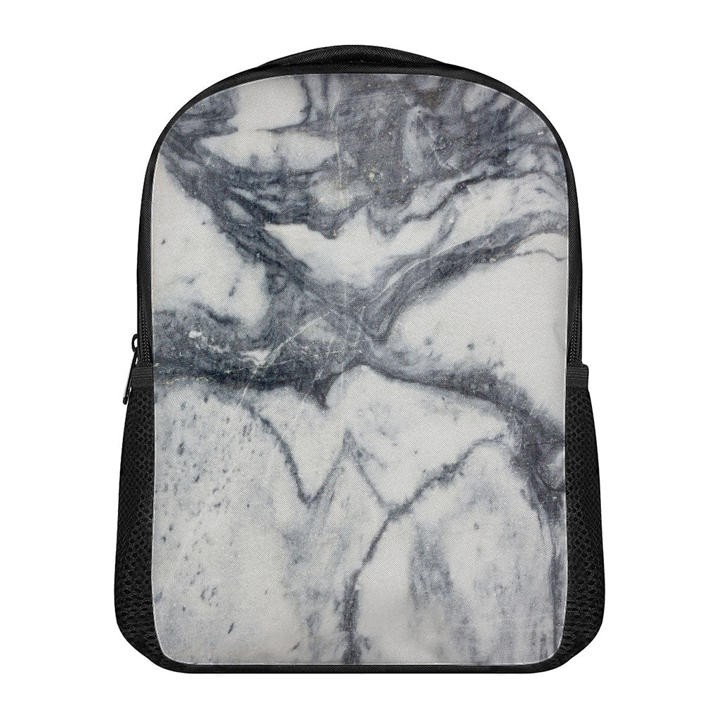 Dark Grey White Marble Print Casual Backpack