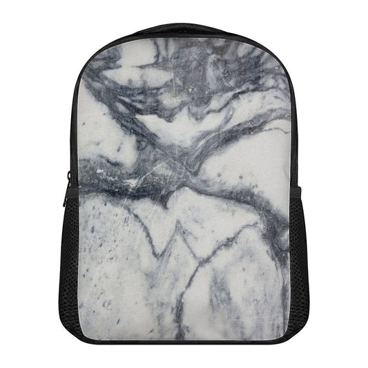 Dark Grey White Marble Print Casual Backpack