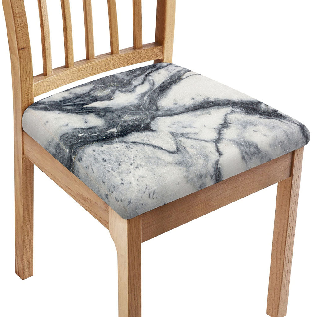 Dark Grey White Marble Print Chair Cushion Cover