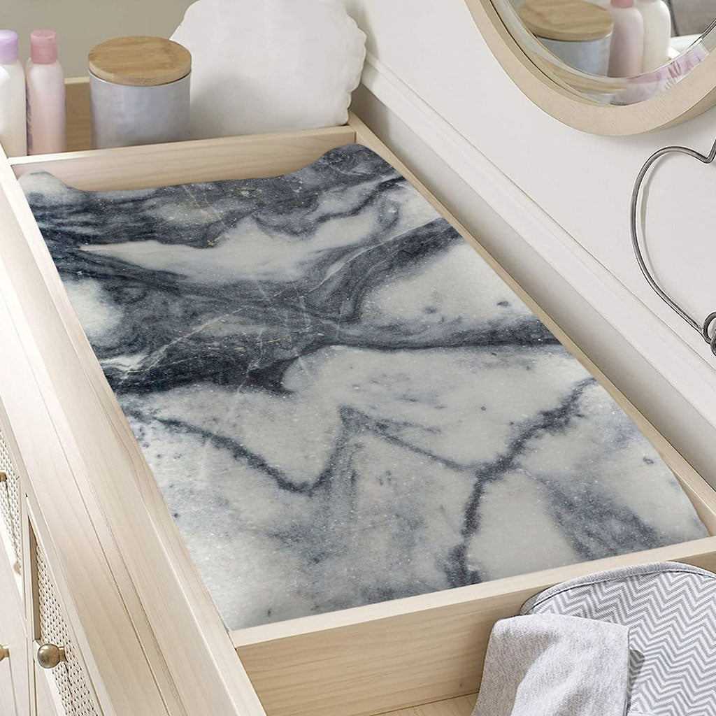 Dark Grey White Marble Print Changing Pad Cover
