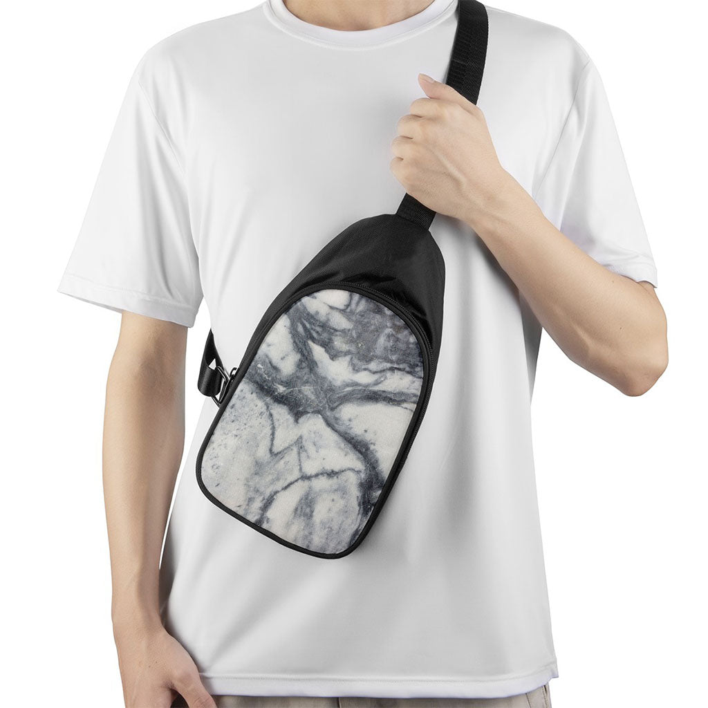 Dark Grey White Marble Print Chest Bag