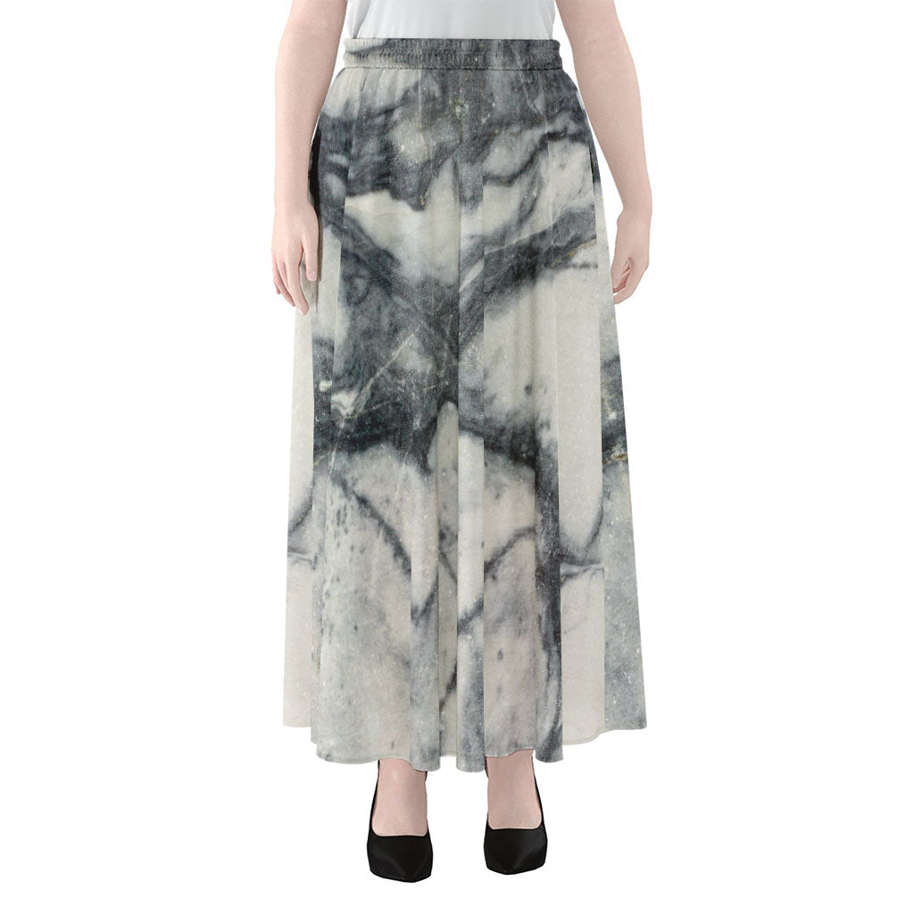 Dark Grey White Marble Print Chiffon Maxi Skirt