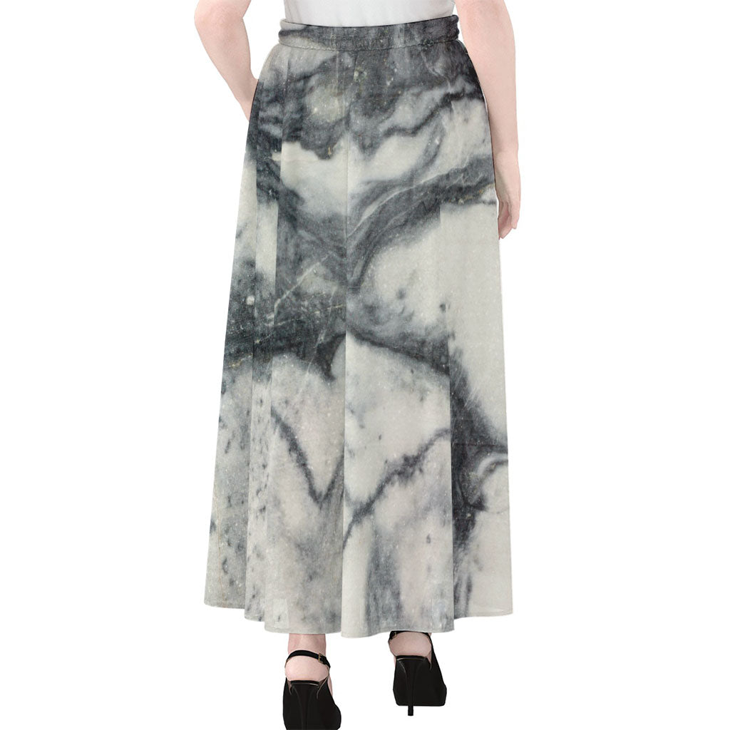 Dark Grey White Marble Print Chiffon Maxi Skirt