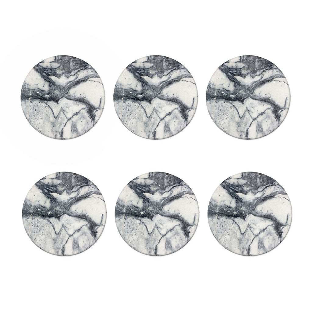 Dark Grey White Marble Print Coaster Set