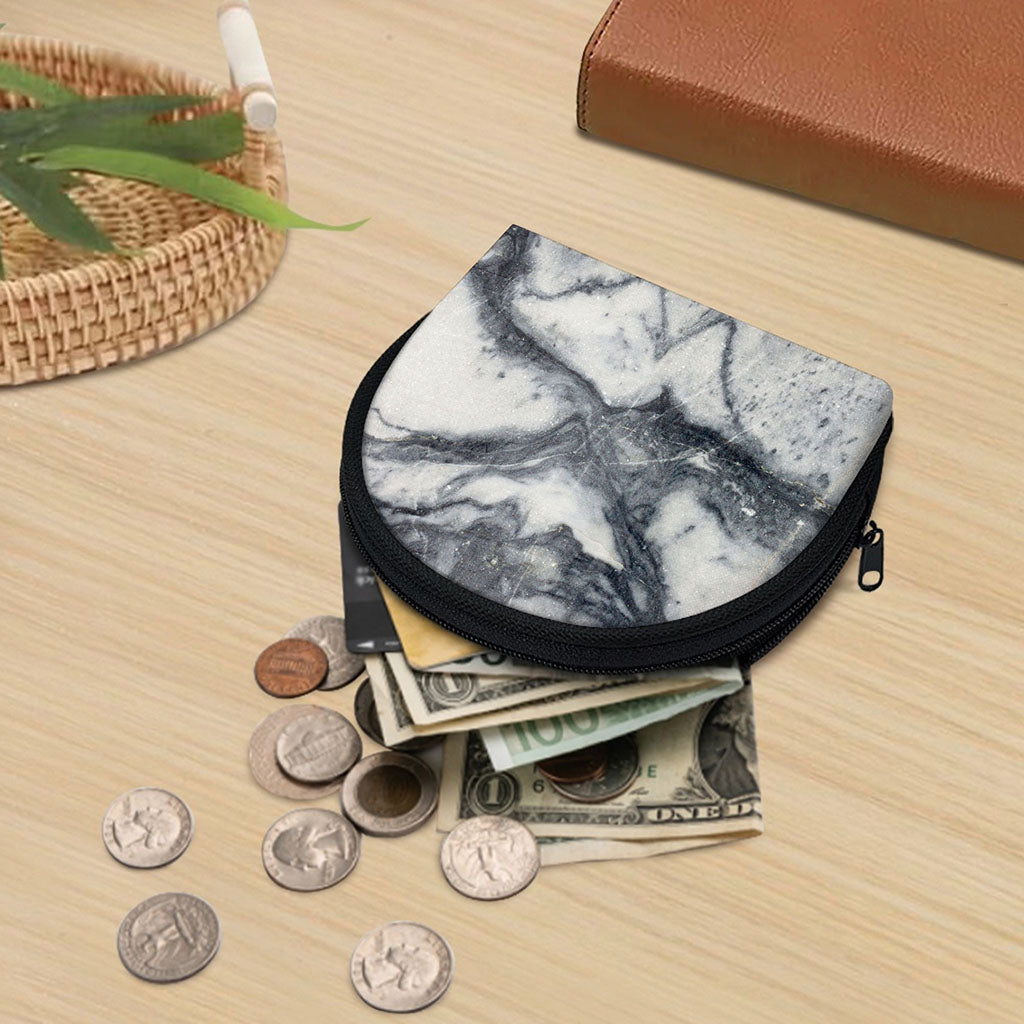 Dark Grey White Marble Print Coin Purse