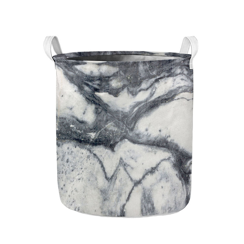 Dark Grey White Marble Print Collapsible Laundry Basket