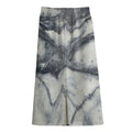 Dark Grey White Marble Print Cotton Front Slit Maxi Skirt