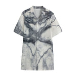Dark Grey White Marble Print Cotton Hawaiian Shirt