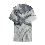 Dark Grey White Marble Print Cotton Hawaiian Shirt