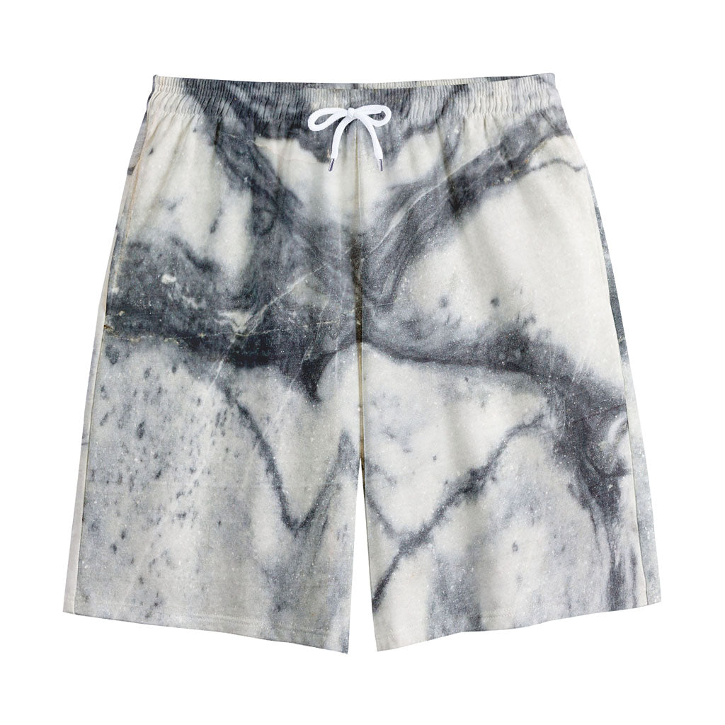 Dark Grey White Marble Print Cotton Shorts