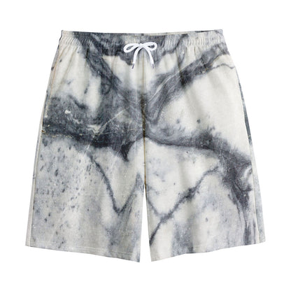 Dark Grey White Marble Print Cotton Shorts