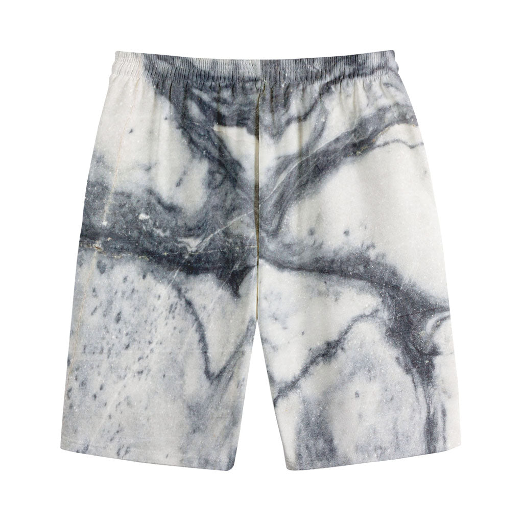 Dark Grey White Marble Print Cotton Shorts