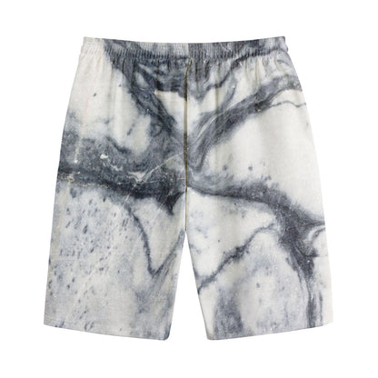 Dark Grey White Marble Print Cotton Shorts
