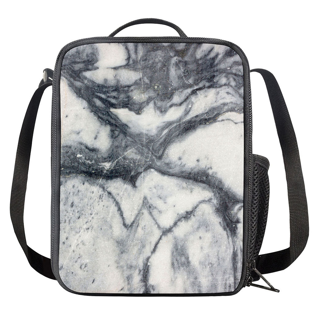 Dark Grey White Marble Print Crossbody Lunch Bag