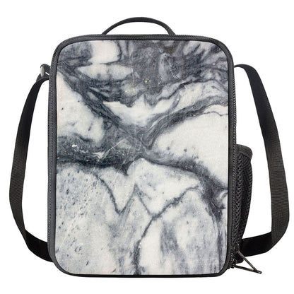 Dark Grey White Marble Print Crossbody Lunch Bag