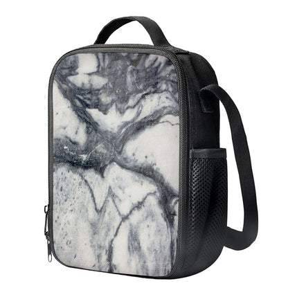 Dark Grey White Marble Print Crossbody Lunch Bag