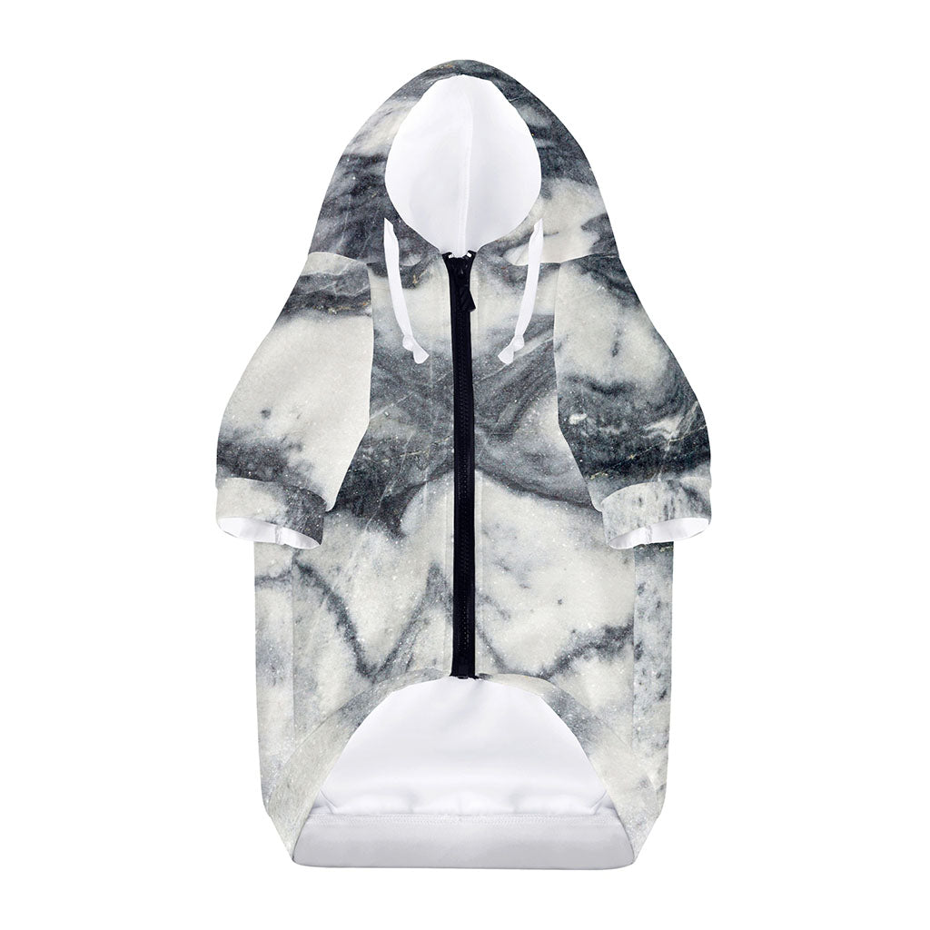 Dark Grey White Marble Print Dog Zip Up Hoodie