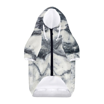 Dark Grey White Marble Print Dog Zip Up Hoodie