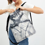 Dark Grey White Marble Print Drawstring Backpack