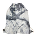 Dark Grey White Marble Print Drawstring Bag