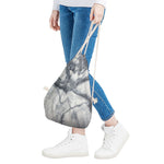 Dark Grey White Marble Print Drawstring Bag