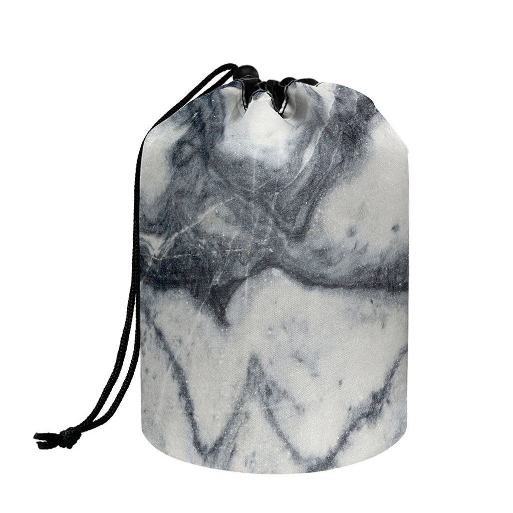 Dark Grey White Marble Print Drawstring Makeup Bag