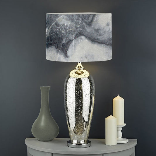 Dark Grey White Marble Print Drum Lamp Shade