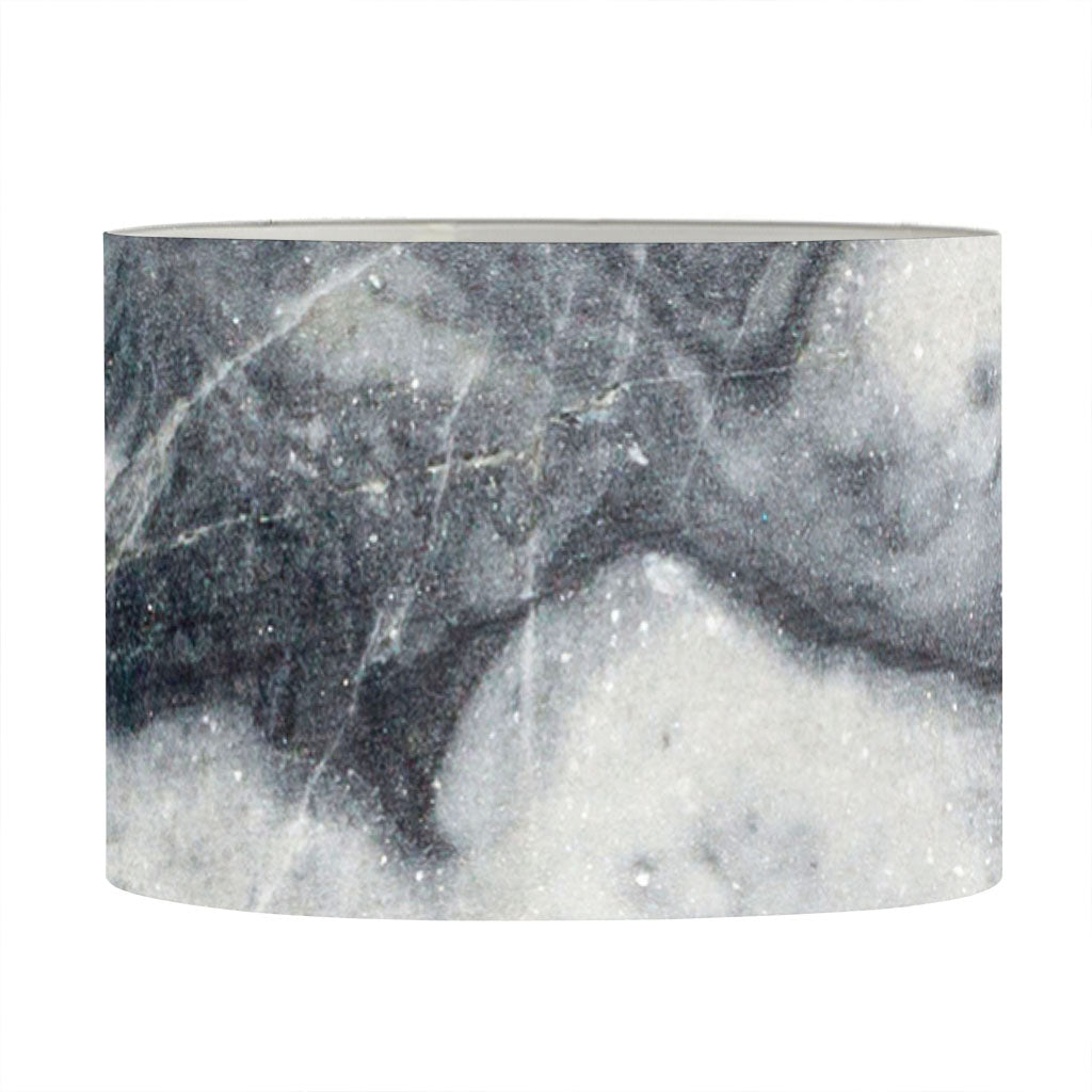 Dark Grey White Marble Print Drum Lamp Shade