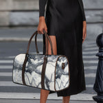 Dark Grey White Marble Print Duffle Bag