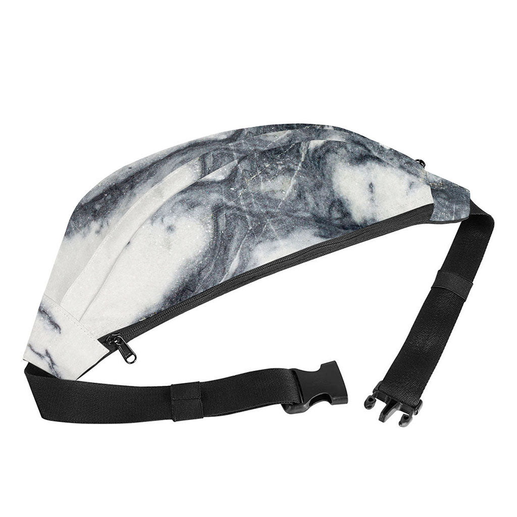 Dark Grey White Marble Print Fanny Pack
